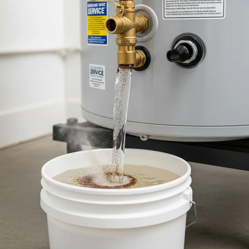 Close view of a water heater tank during professional descaling and sediment removal