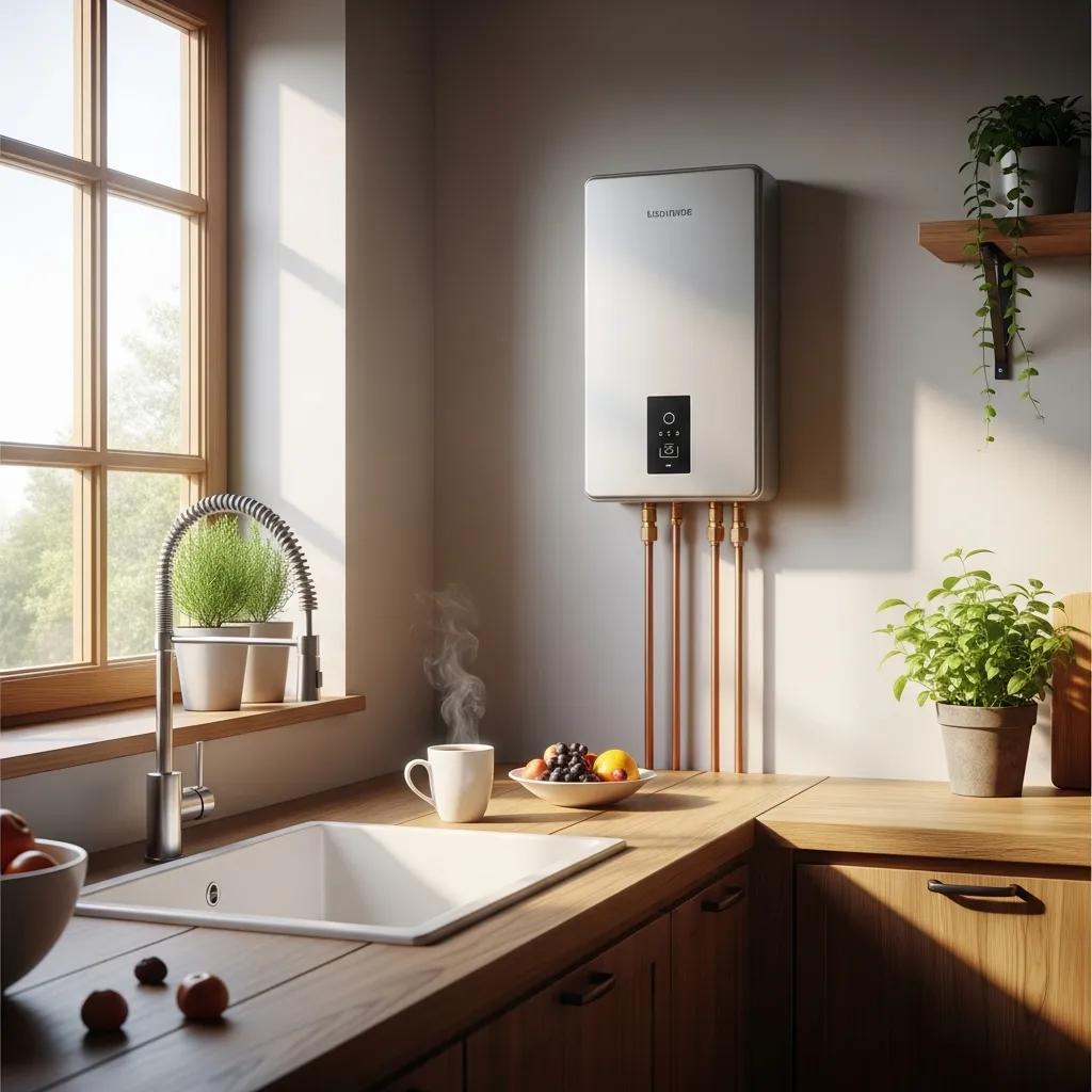 Modern water heater in a kitchen &mdash; dependable hot water for your home