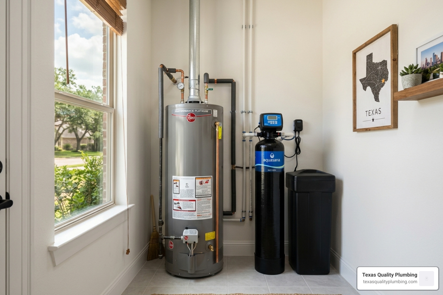 Plumbing Articles 4 water softener next to water heater in modern Houston home interior - how a water softener extends your water heater lifespan