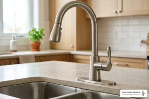 modern high-arc kitchen faucet in a Houston home - how upgrading fixtures improves function and home value
