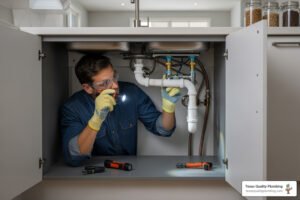 professional plumber inspecting home main water line