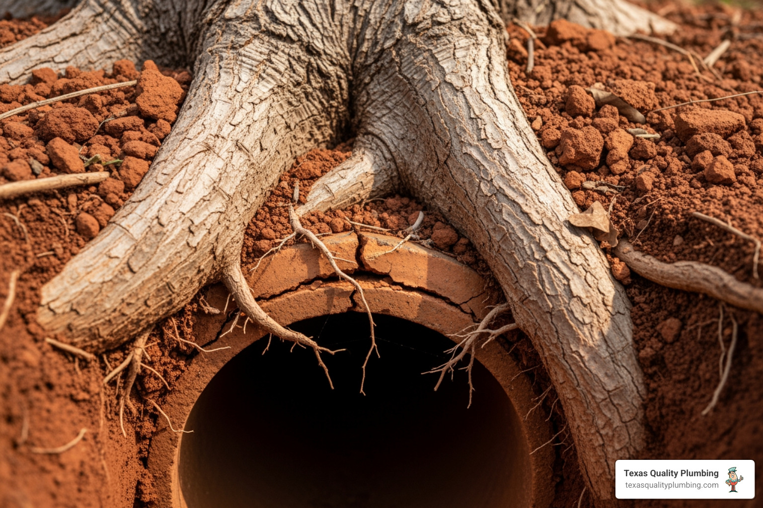 Gas Line Repair & Installation 10 tree roots invading sewer pipes in Texas soil