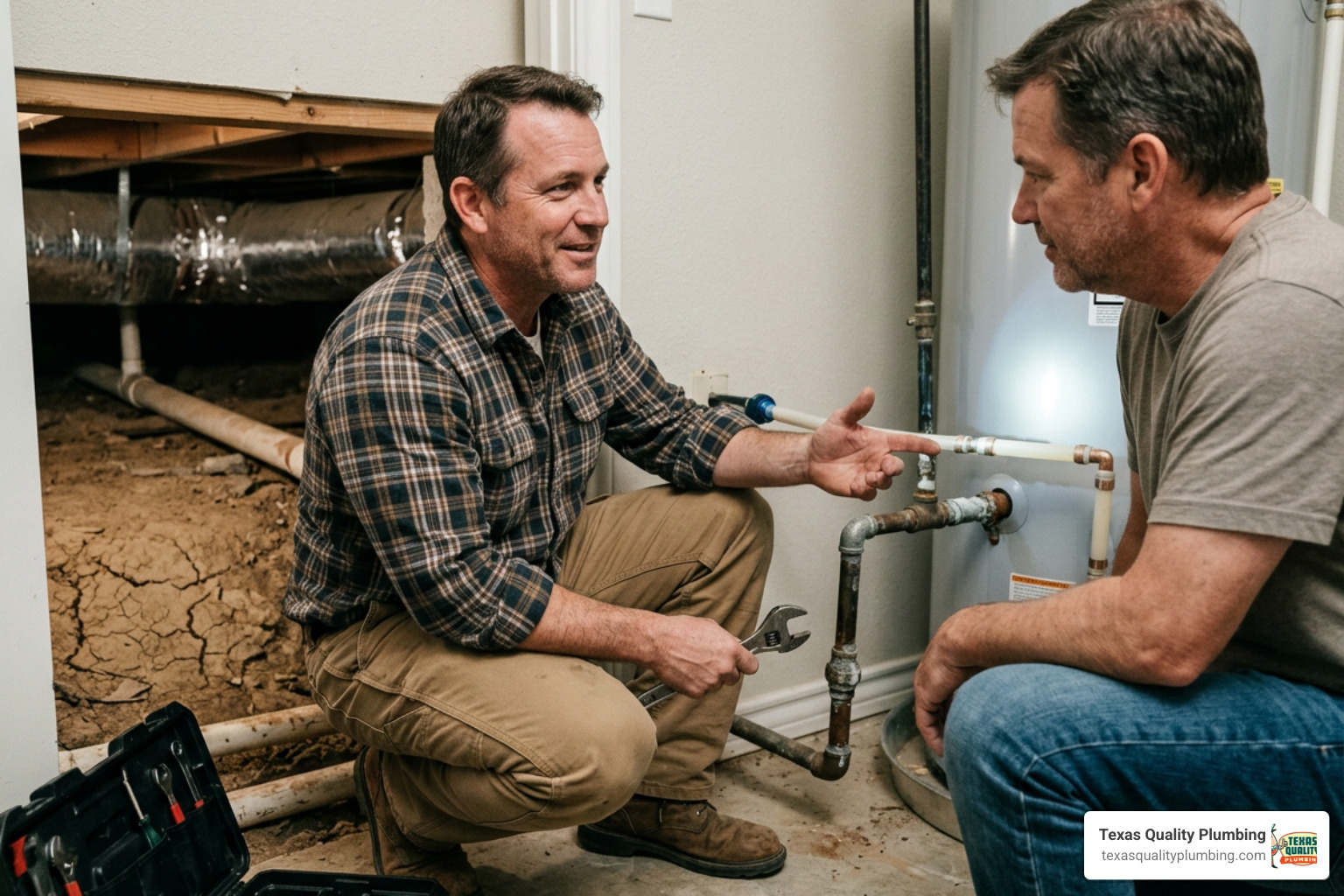 Gas Line Repair & Installation 12 local Texas plumber working on residential plumbing with professional tools