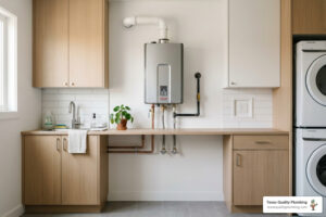 tankless water heater mounted on wall in modern home - how long does a tankless water heater last