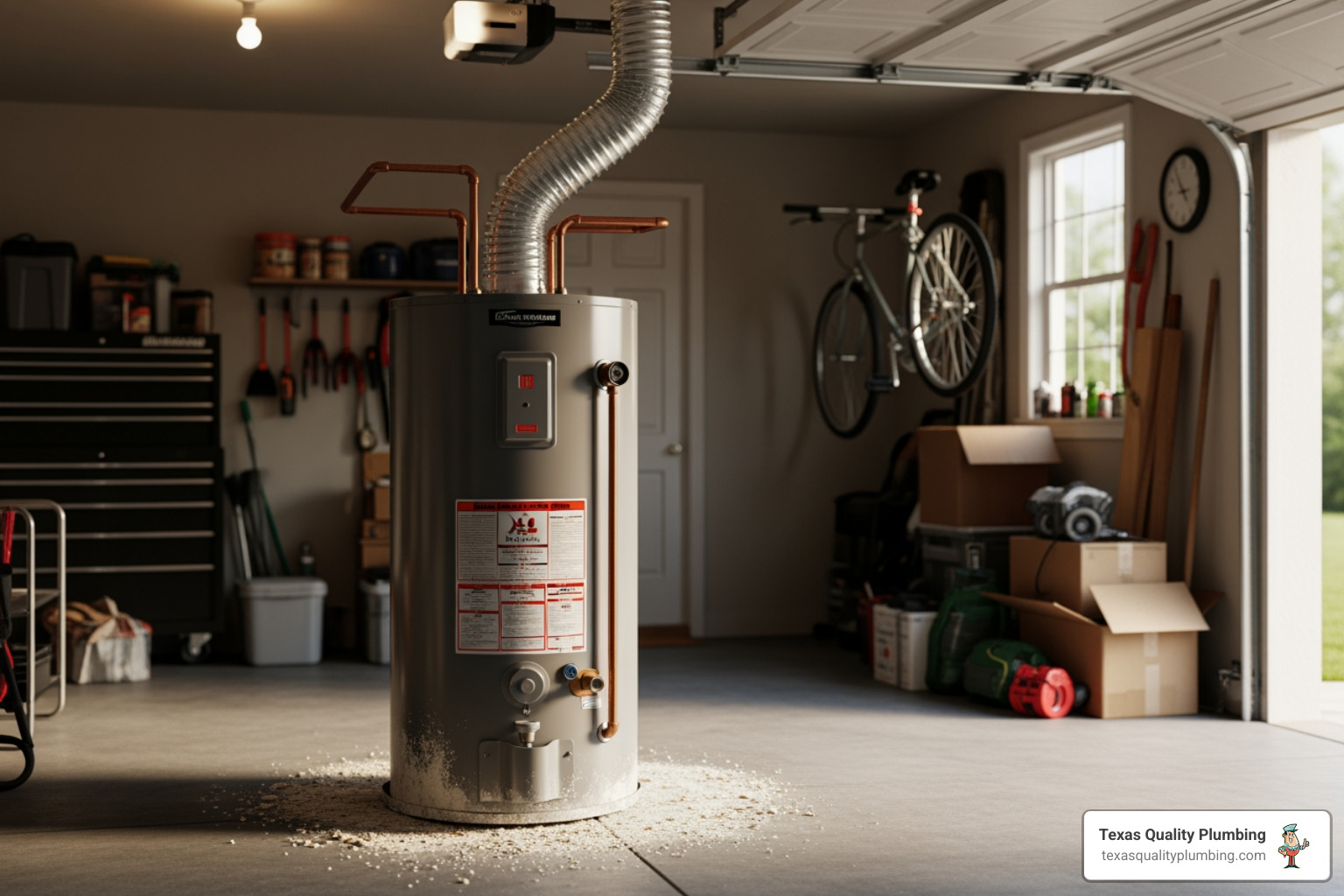 Garbage Disposal Repair & Installation 7 residential water heater in Houston home garage with sediment buildup