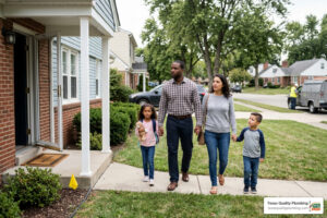 family evacuating home safely during gas leak emergency